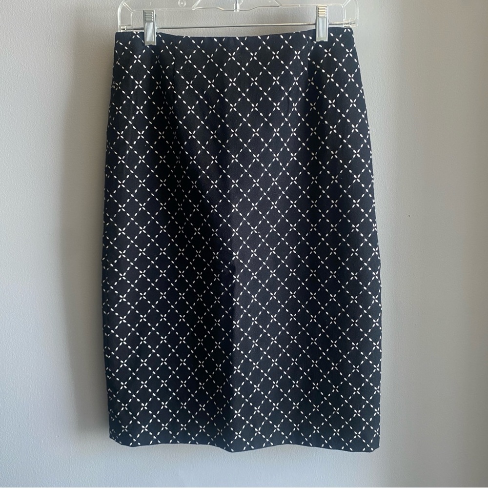 Talbots Vintage Midi Pencil Skirt - Black w/ White Stitching Detail